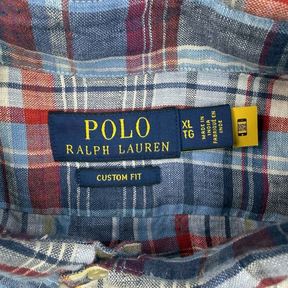 Polo Ralph Lauren Shirt Mens XL Blue Plaid Linen Preppy Button Down Long‎ Sleeve
